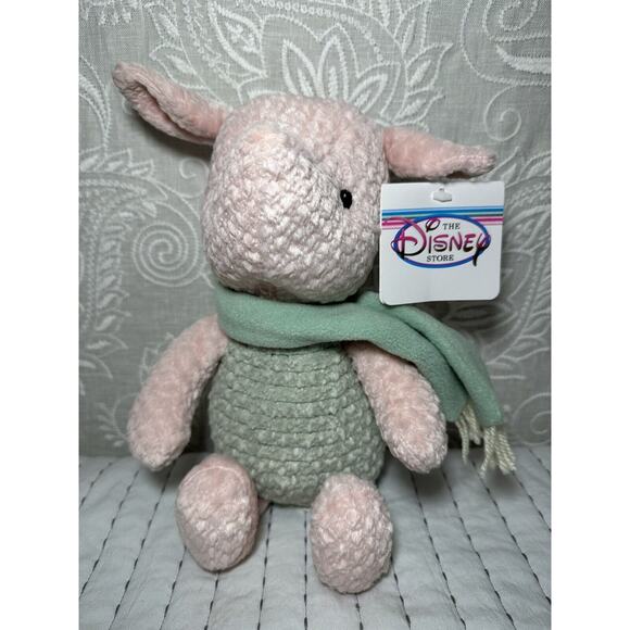 Classic Piglet Plush Disney Store Chenille Sage Green Scarf Textured 13” Vintage - Picture 1 of 5